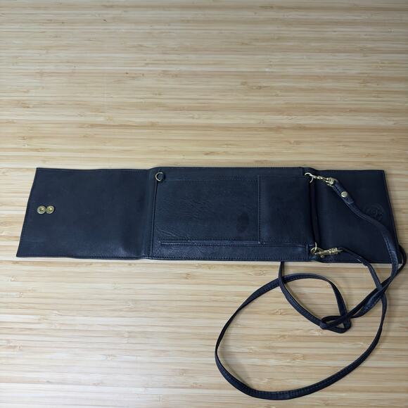 Vintage Laura Gayle Leather Wallet Black Wristlet Crossbody Deadstock NWT - Picture 3 of 10